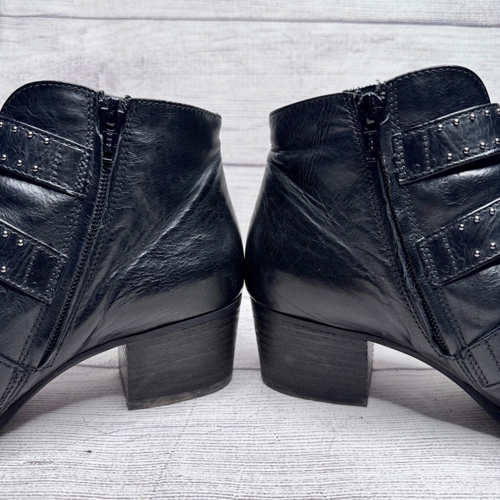 Paul Green Black Leather Soho Moto Studded Buckle Ankle Boots Size 4 UK 6.5 US - Picture 9 of 11